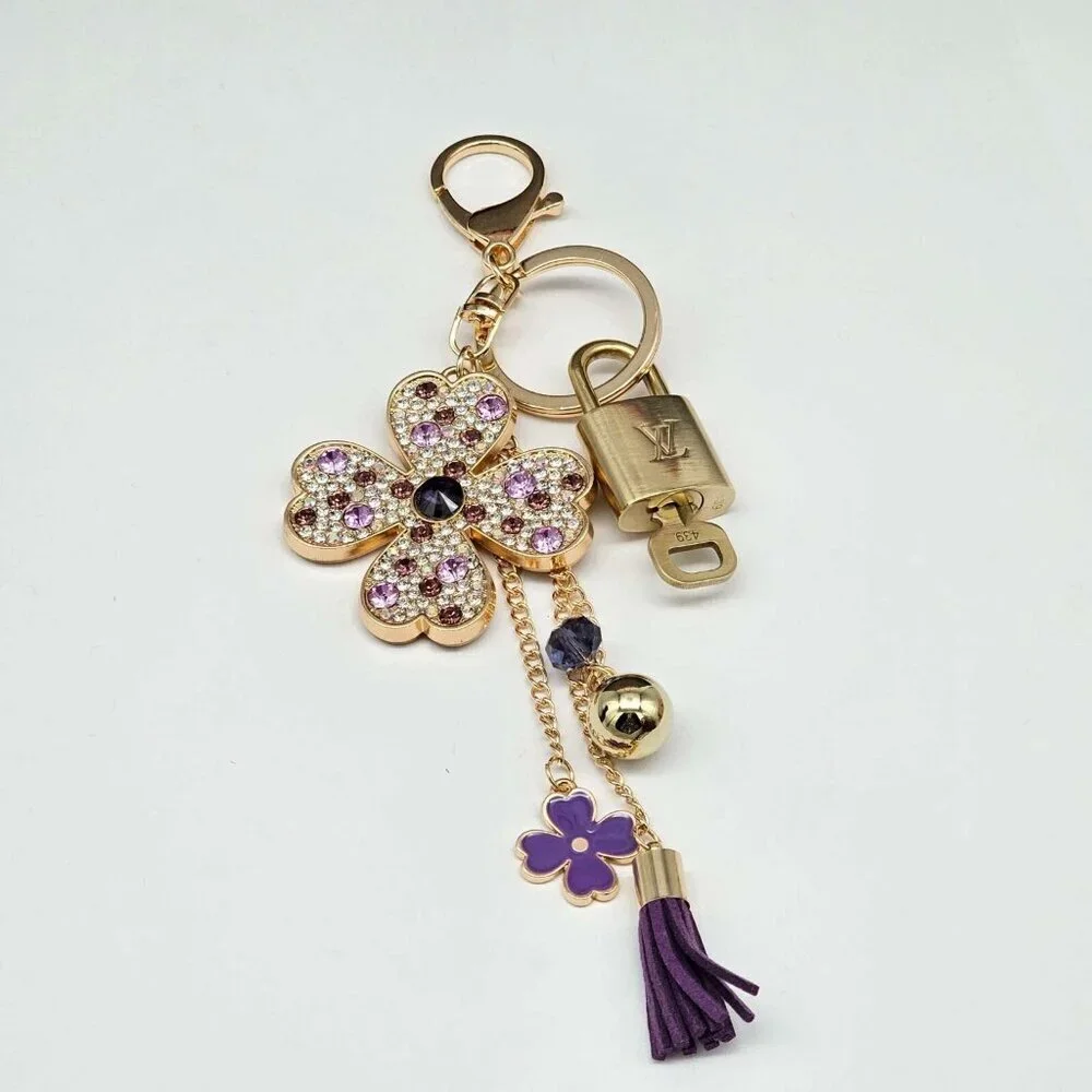 Authentic Louis Vuitton Lock & Key with unbranded Clover Flower Bagcharm 010726